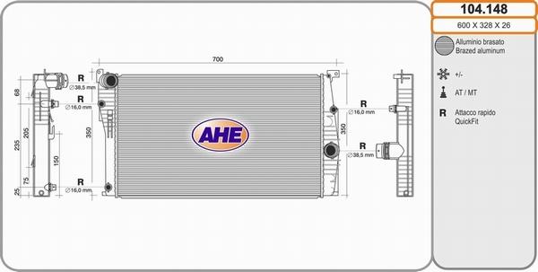 AHE 104.148 - Radiatore, Raffreddamento motore www.autoricambit.com