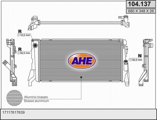AHE 104.137 - Radiatore, Raffreddamento motore www.autoricambit.com