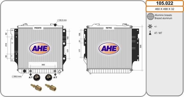 AHE 105.022 - Radiatore, Raffreddamento motore www.autoricambit.com