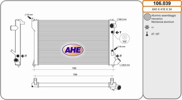 AHE 106.039 - Radiatore, Raffreddamento motore www.autoricambit.com