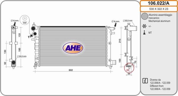 AHE 106.022/A - Radiatore, Raffreddamento motore www.autoricambit.com