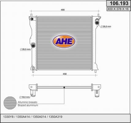 AHE 106.193 - Radiatore, Raffreddamento motore www.autoricambit.com