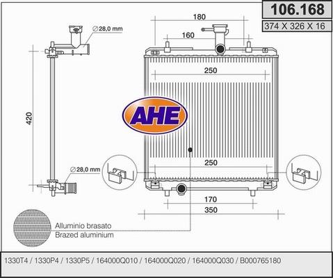 AHE 106.168 - Radiatore, Raffreddamento motore www.autoricambit.com