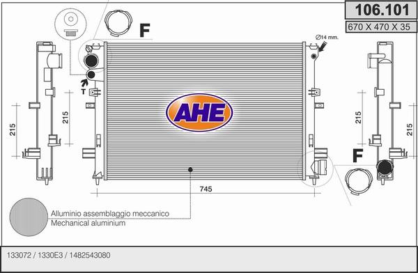 AHE 106.101 - Radiatore, Raffreddamento motore www.autoricambit.com
