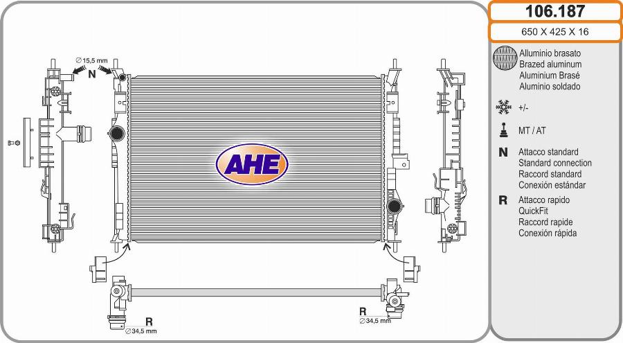 AHE 106.187 - Radiatore, Raffreddamento motore www.autoricambit.com