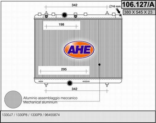 AHE 106.127/A - Radiatore, Raffreddamento motore www.autoricambit.com