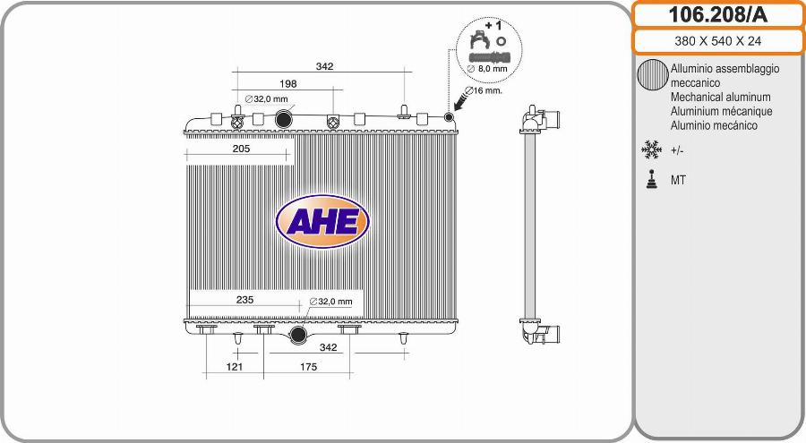 AHE 106.208/A - Radiatore, Raffreddamento motore www.autoricambit.com