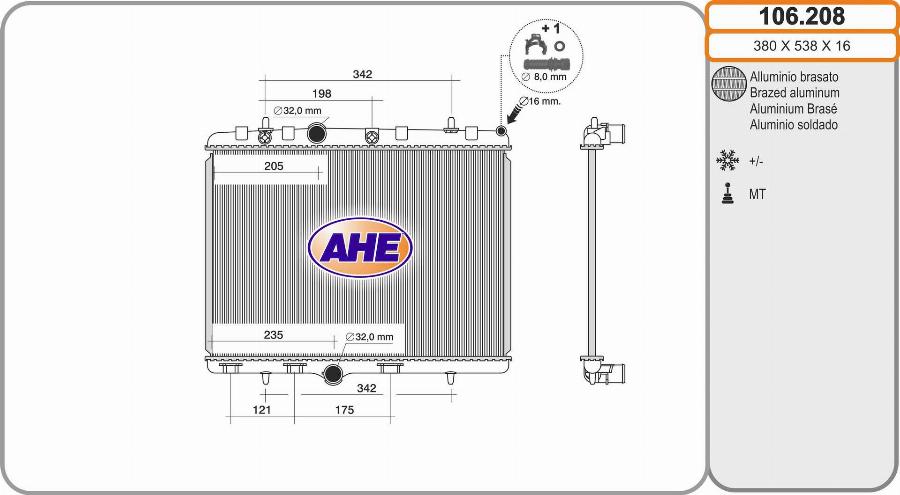 AHE 106.208 - Radiatore, Raffreddamento motore www.autoricambit.com