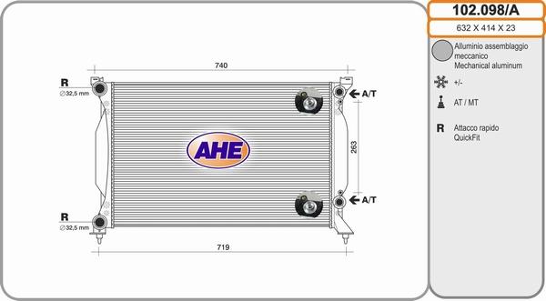 AHE 102.098/A - Radiatore, Raffreddamento motore www.autoricambit.com