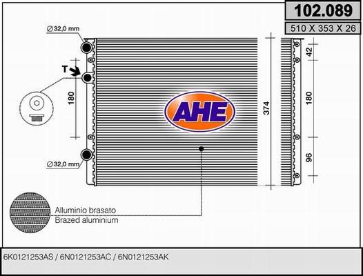 AHE 102.089 - Radiatore, Raffreddamento motore www.autoricambit.com