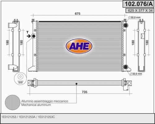 AHE 102.076/A - Radiatore, Raffreddamento motore www.autoricambit.com