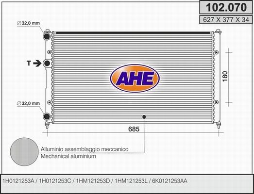 AHE 102.070 - Radiatore, Raffreddamento motore www.autoricambit.com