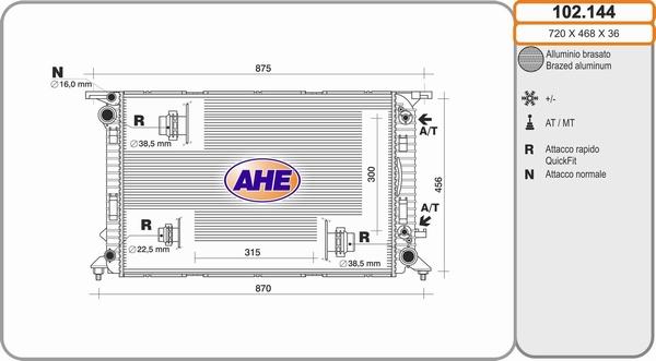 AHE 102.144 - Radiatore, Raffreddamento motore www.autoricambit.com