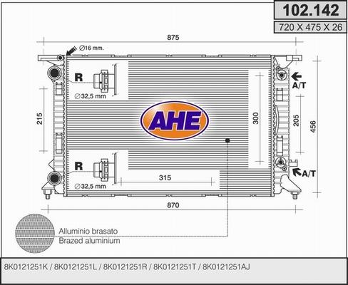 AHE 102.142 - Radiatore, Raffreddamento motore www.autoricambit.com