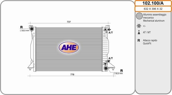 AHE 102.100/A - Radiatore, Raffreddamento motore www.autoricambit.com