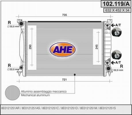 AHE 102.119/A - Radiatore, Raffreddamento motore www.autoricambit.com