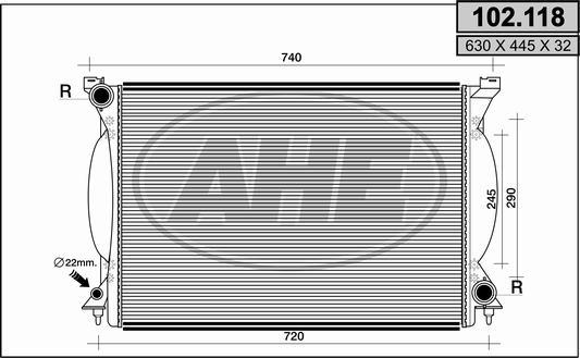 AHE 102.118 - Radiatore, Raffreddamento motore www.autoricambit.com