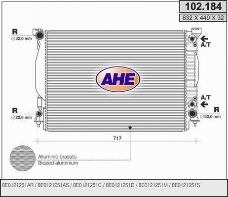 AHE 102.184 - Radiatore, Raffreddamento motore www.autoricambit.com