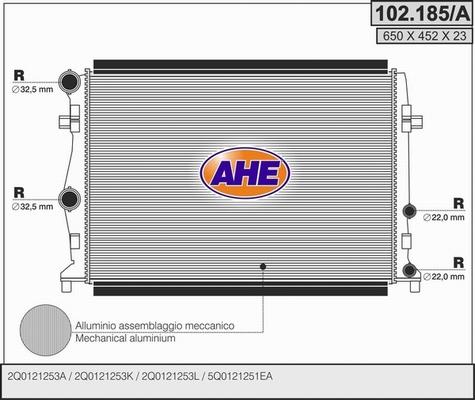 AHE 102.185/A - Radiatore, Raffreddamento motore www.autoricambit.com