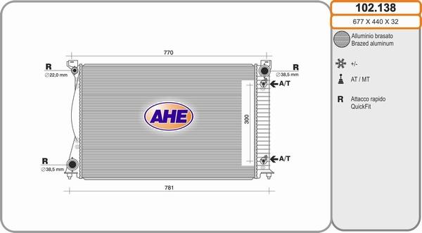 AHE 102.138 - Radiatore, Raffreddamento motore www.autoricambit.com