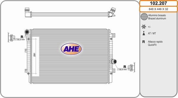 AHE 102.207 - Radiatore, Raffreddamento motore www.autoricambit.com