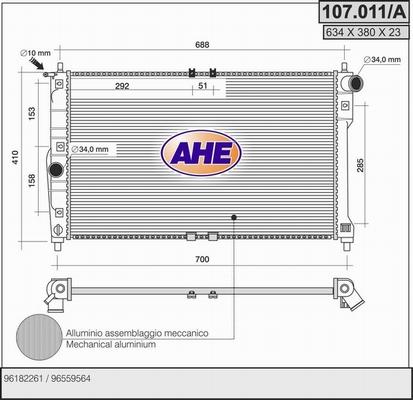 AHE 107.011/A - Radiatore, Raffreddamento motore www.autoricambit.com