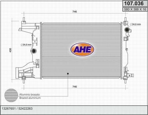 AHE 107.036 - Radiatore, Raffreddamento motore www.autoricambit.com