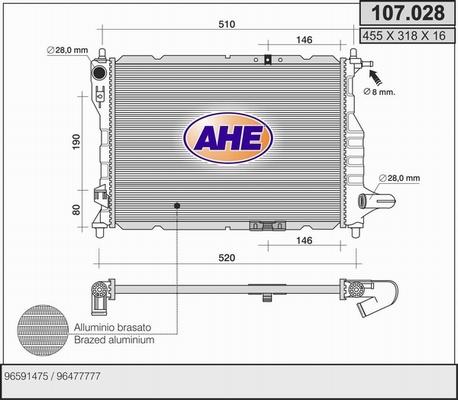 AHE 107.028 - Radiatore, Raffreddamento motore www.autoricambit.com