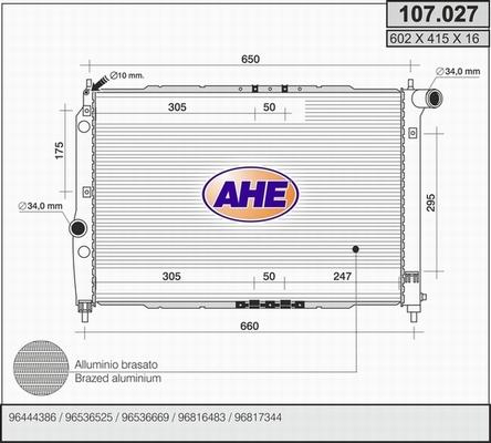 AHE 107.027 - Radiatore, Raffreddamento motore www.autoricambit.com