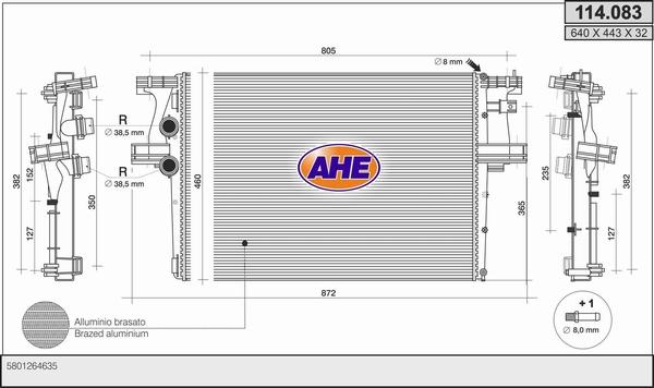 AHE 114.083 - Radiatore, Raffreddamento motore www.autoricambit.com