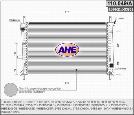 AHE 110.049/A - Radiatore, Raffreddamento motore www.autoricambit.com