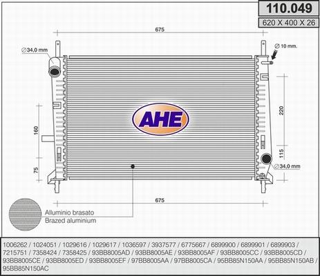 AHE 110.049 - Radiatore, Raffreddamento motore www.autoricambit.com