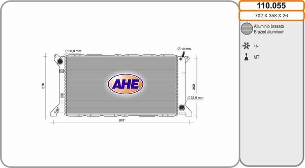 AHE 110.055 - Radiatore, Raffreddamento motore www.autoricambit.com