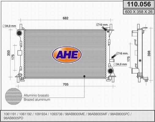 AHE 110.056 - Radiatore, Raffreddamento motore www.autoricambit.com