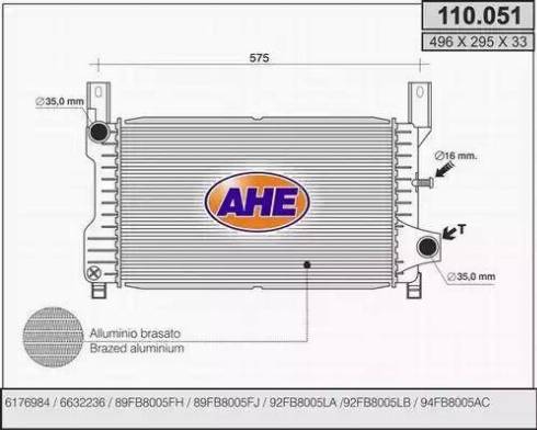 AHE 110.051 - Radiatore, Raffreddamento motore www.autoricambit.com