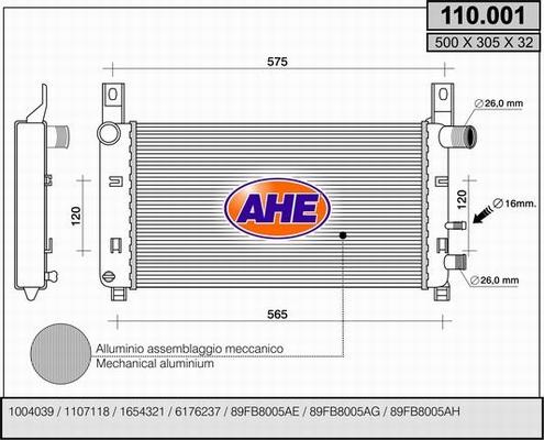 AHE 110.001 - Radiatore, Raffreddamento motore www.autoricambit.com