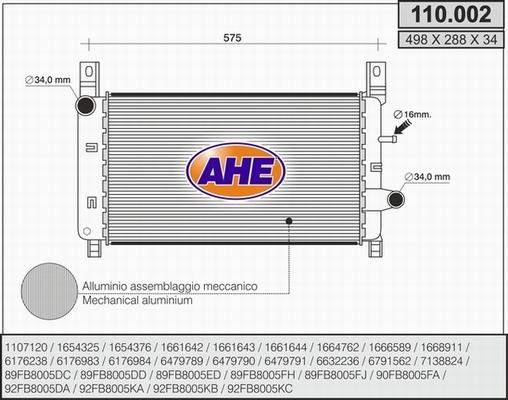 AHE 110.002 - Radiatore, Raffreddamento motore www.autoricambit.com