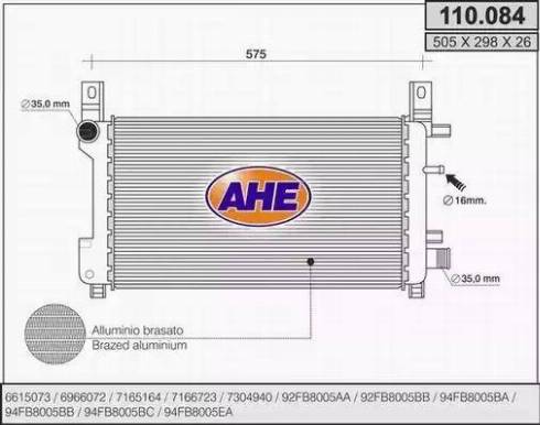 AHE 110.084 - Radiatore, Raffreddamento motore www.autoricambit.com