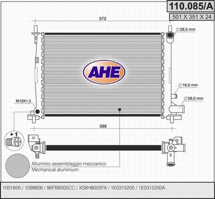 AHE 110.085/A - Radiatore, Raffreddamento motore www.autoricambit.com