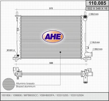 AHE 110.085 - Radiatore, Raffreddamento motore www.autoricambit.com