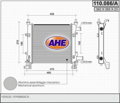 AHE 110.086/A - Radiatore, Raffreddamento motore www.autoricambit.com