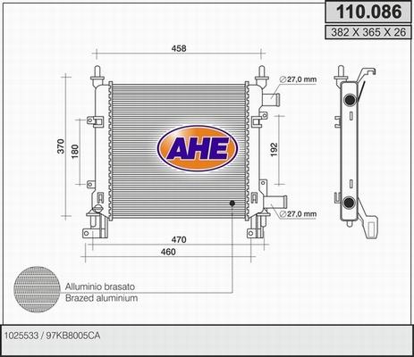 AHE 110.086 - Radiatore, Raffreddamento motore www.autoricambit.com