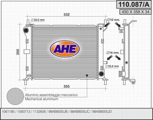 AHE 110.087/A - Radiatore, Raffreddamento motore www.autoricambit.com