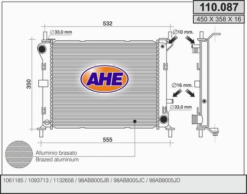AHE 110.087 - Radiatore, Raffreddamento motore www.autoricambit.com