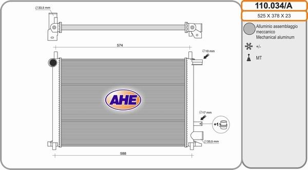 AHE 110.034/A - Radiatore, Raffreddamento motore www.autoricambit.com