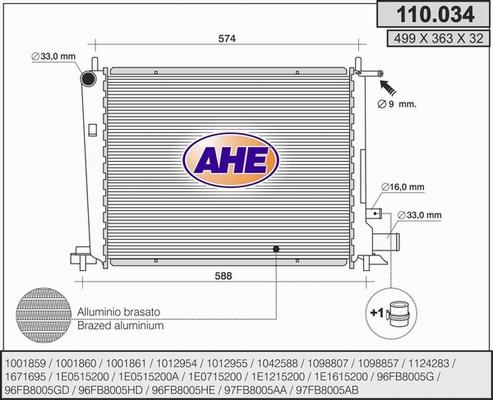 AHE 110.034 - Radiatore, Raffreddamento motore www.autoricambit.com