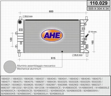 AHE 110.029 - Radiatore, Raffreddamento motore www.autoricambit.com