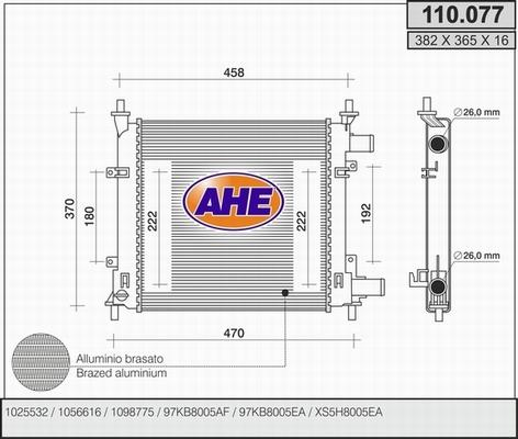 AHE 110.077 - Radiatore, Raffreddamento motore www.autoricambit.com