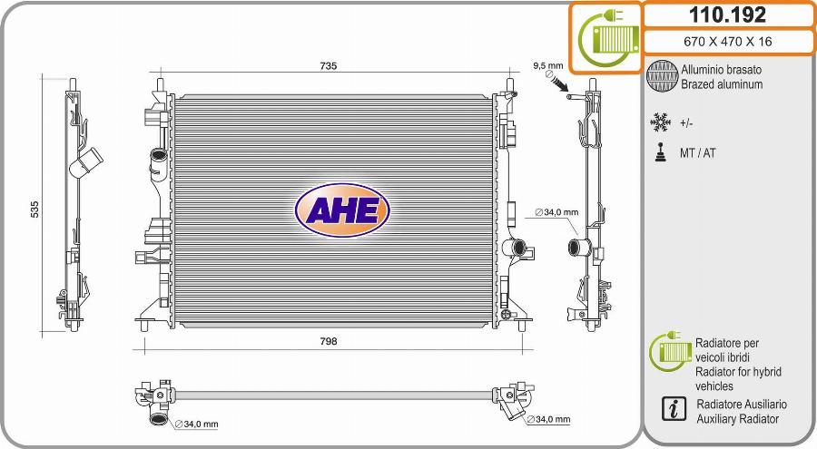 AHE 110.192 - Radiatore, Raffreddamento motore www.autoricambit.com