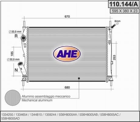 AHE 110.144/A - Radiatore, Raffreddamento motore www.autoricambit.com